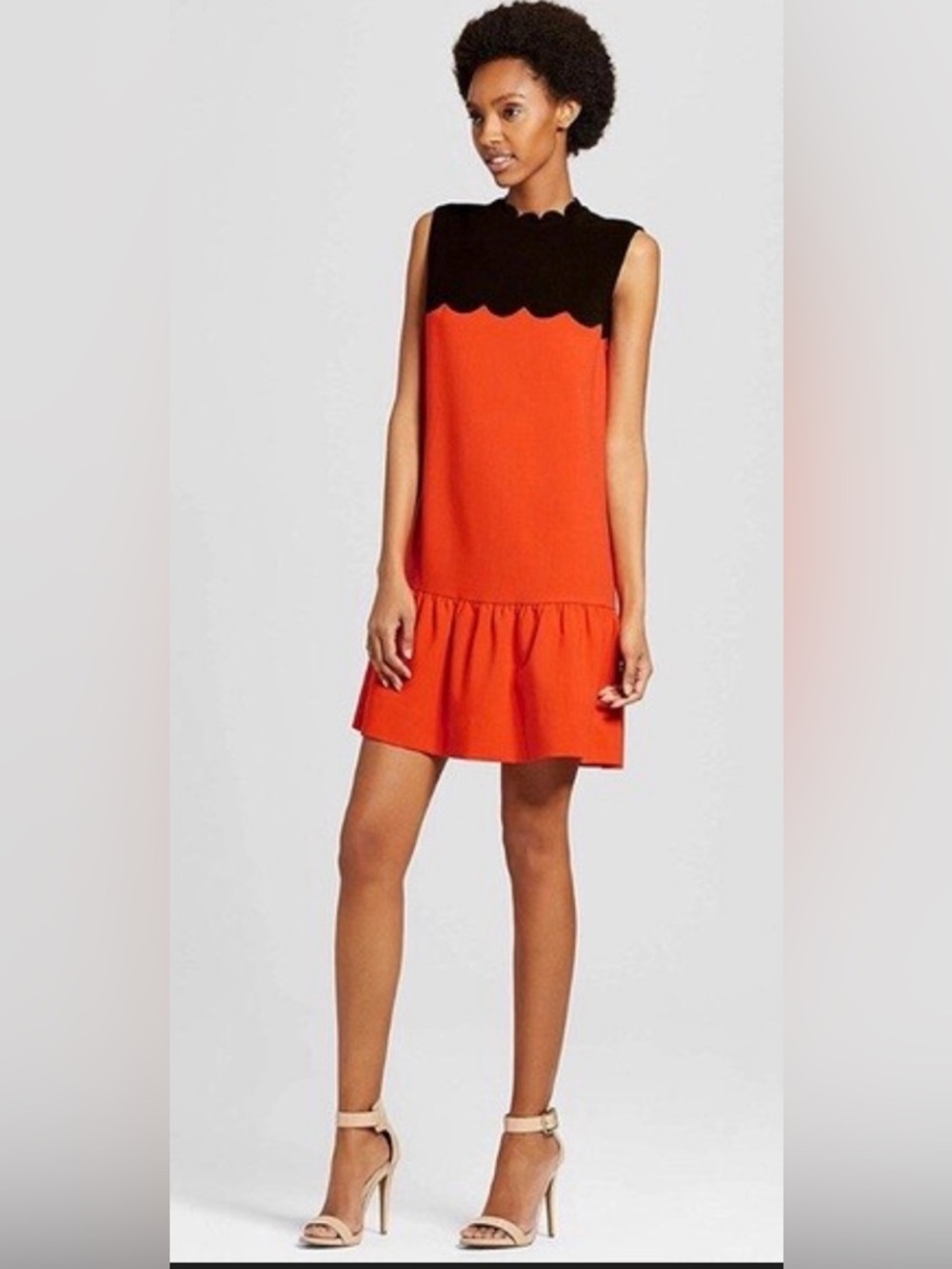 Victoria Beckham for Target, Black and Orange Scalloped Sleeveless Dress, XL